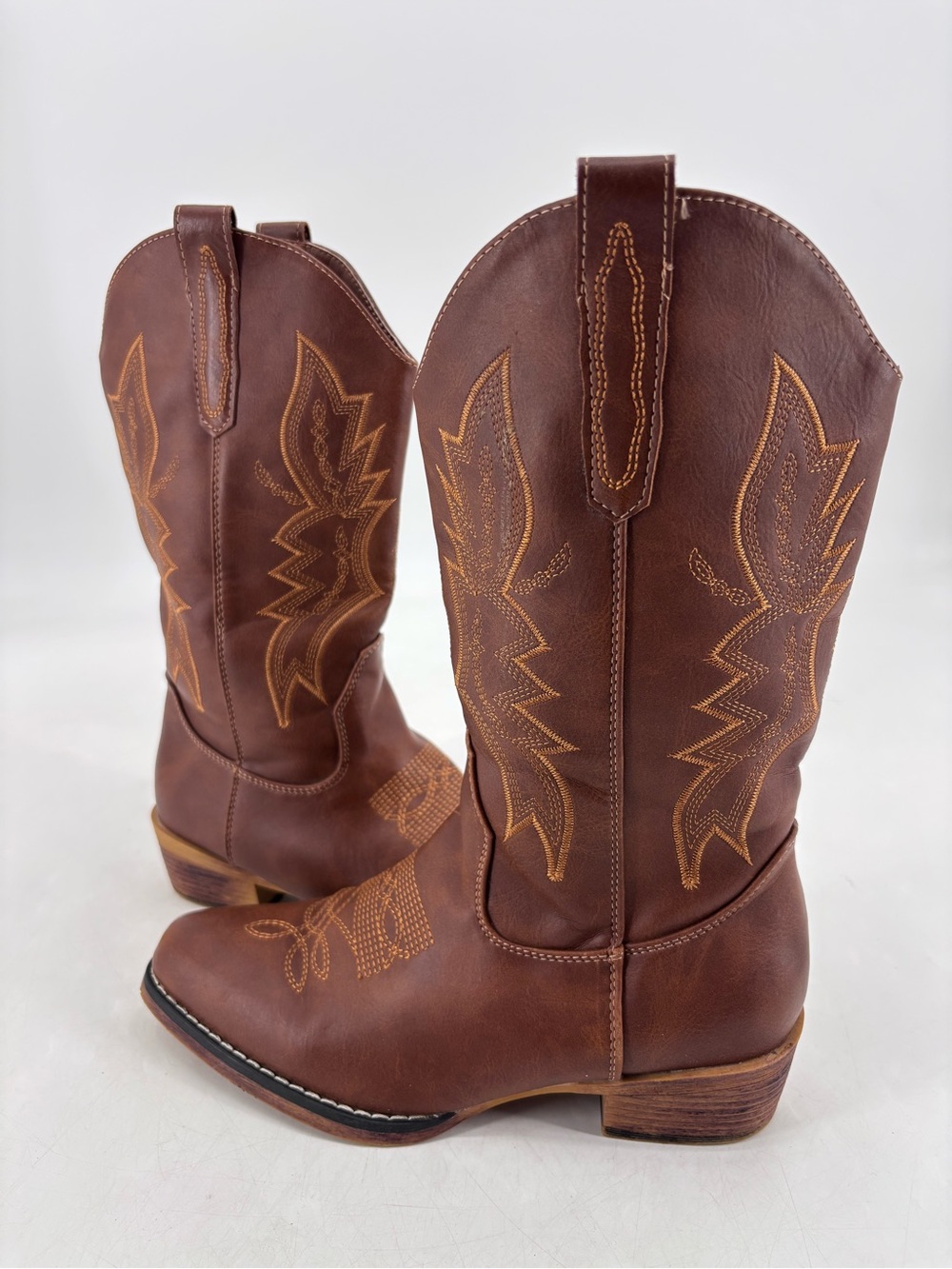 IUV Western Embroidered Classic Cowgirl Rodeo Americana Faux Leather Cowboy Boot